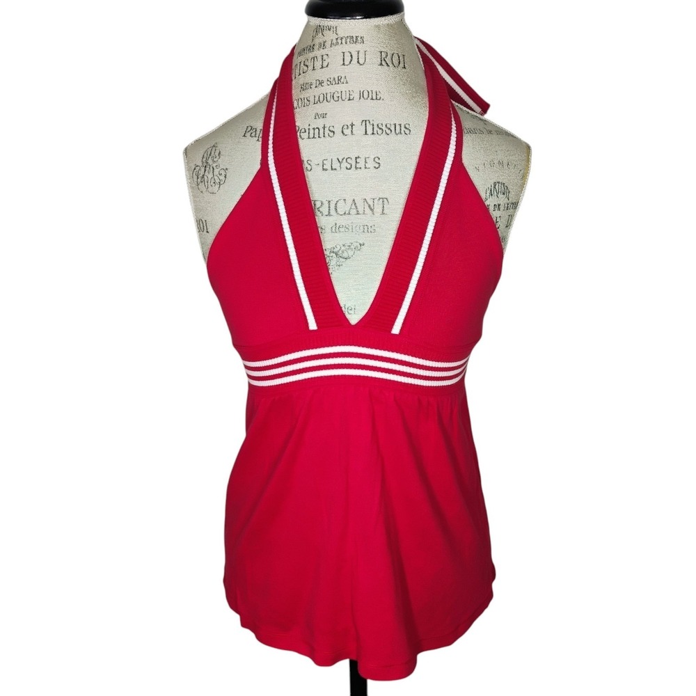 Moda International Y2K Halter Top Womens Med Red Varsity Preppy Retro Babydoll